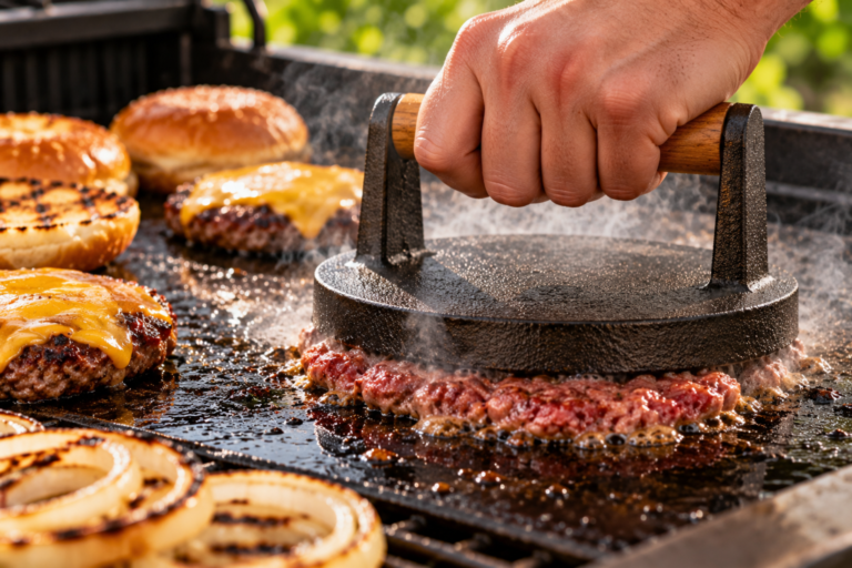 Hamburgerpress i gjutjärn